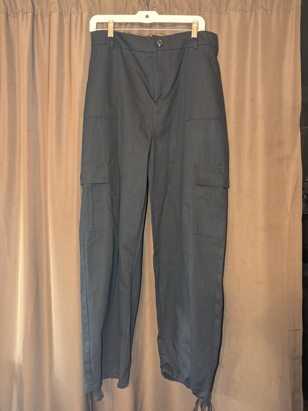 Women's Black Cargo Drawstring Hem Pants